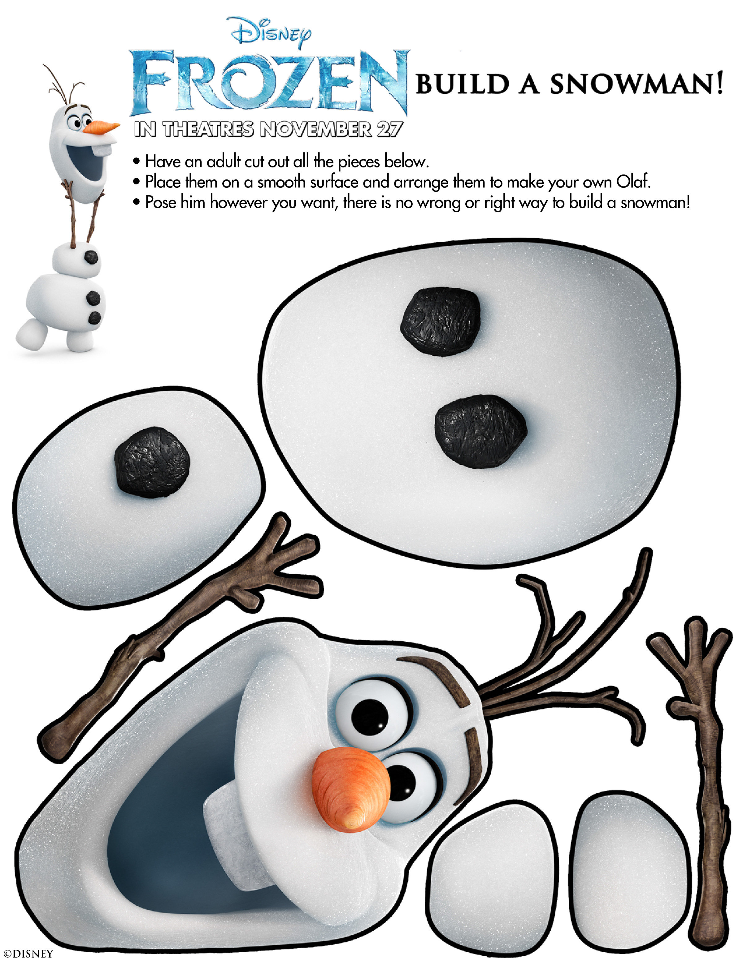 Olaf Printable from Disney Frozen olaf template for crafts!