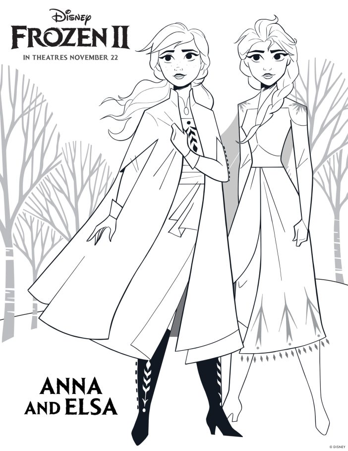 Anna and Elsa Frozen 2 coloring sheets high resolution