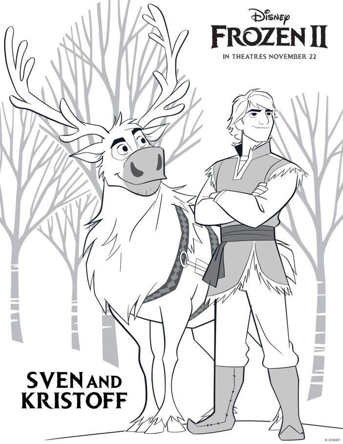 Sven and Kristoff Frozen 2 printable coloring sheets high resolution free 