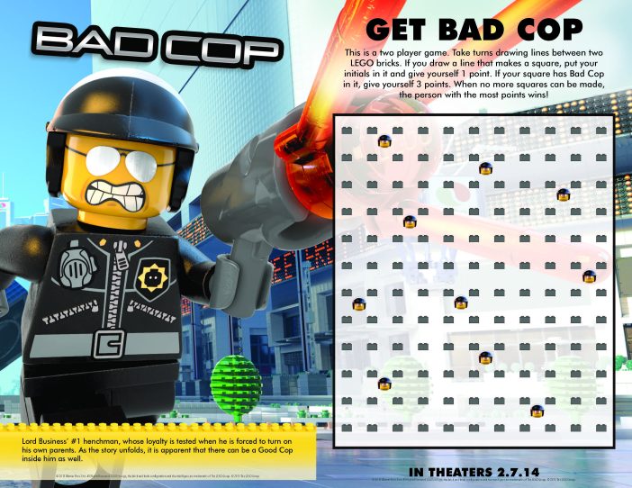 Lego movie printable Bad Cop activity sheet