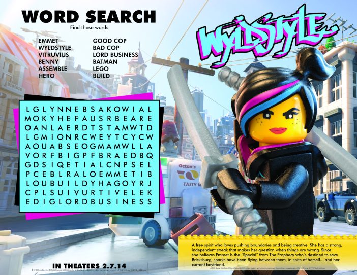 Lego movie printables word search
