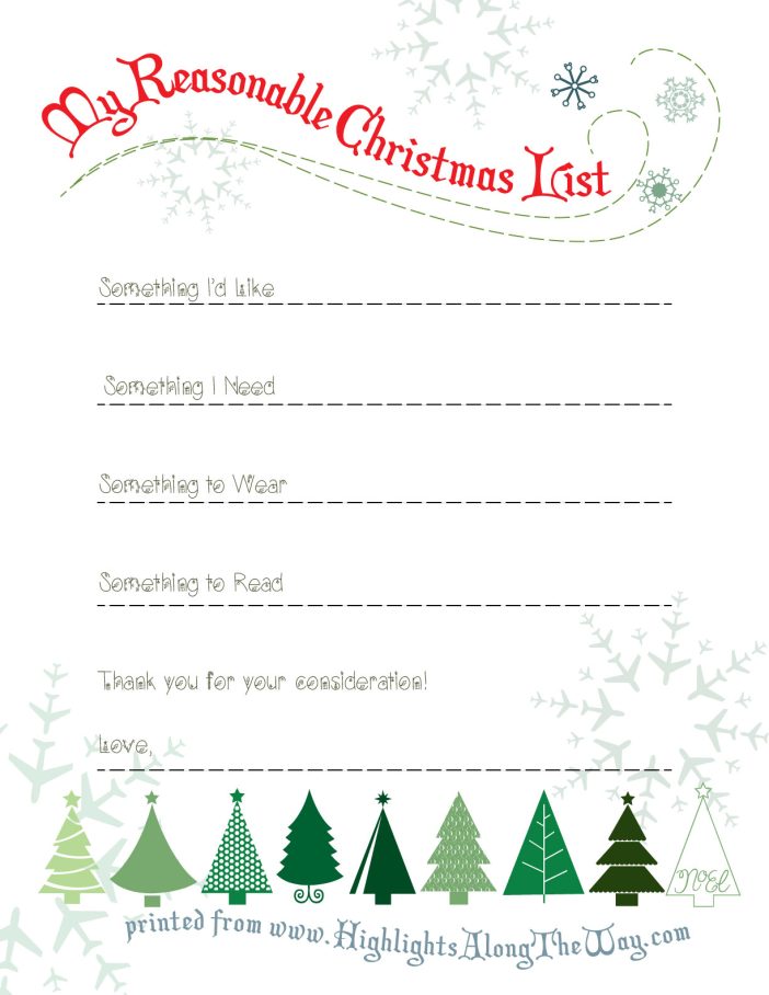 free christmas list printable