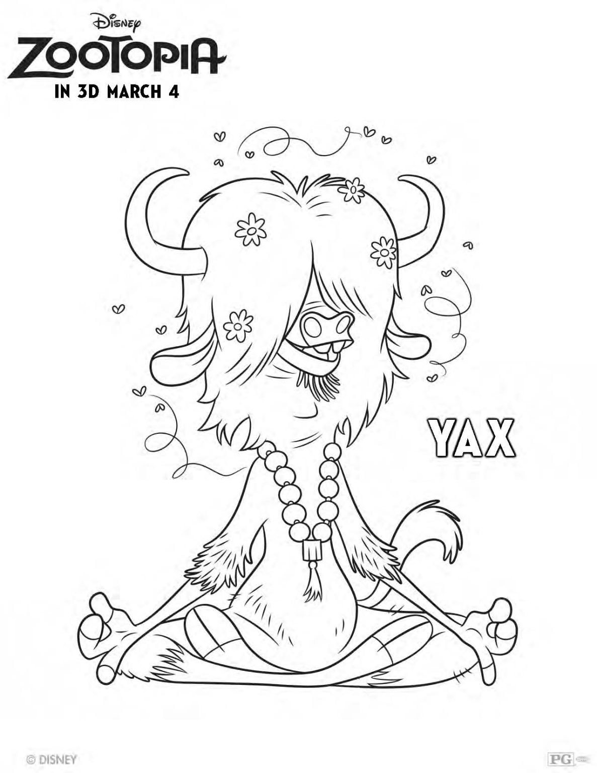 yax coloring pages printable zootopia