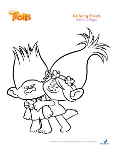 Trolls coloring branch and poppy