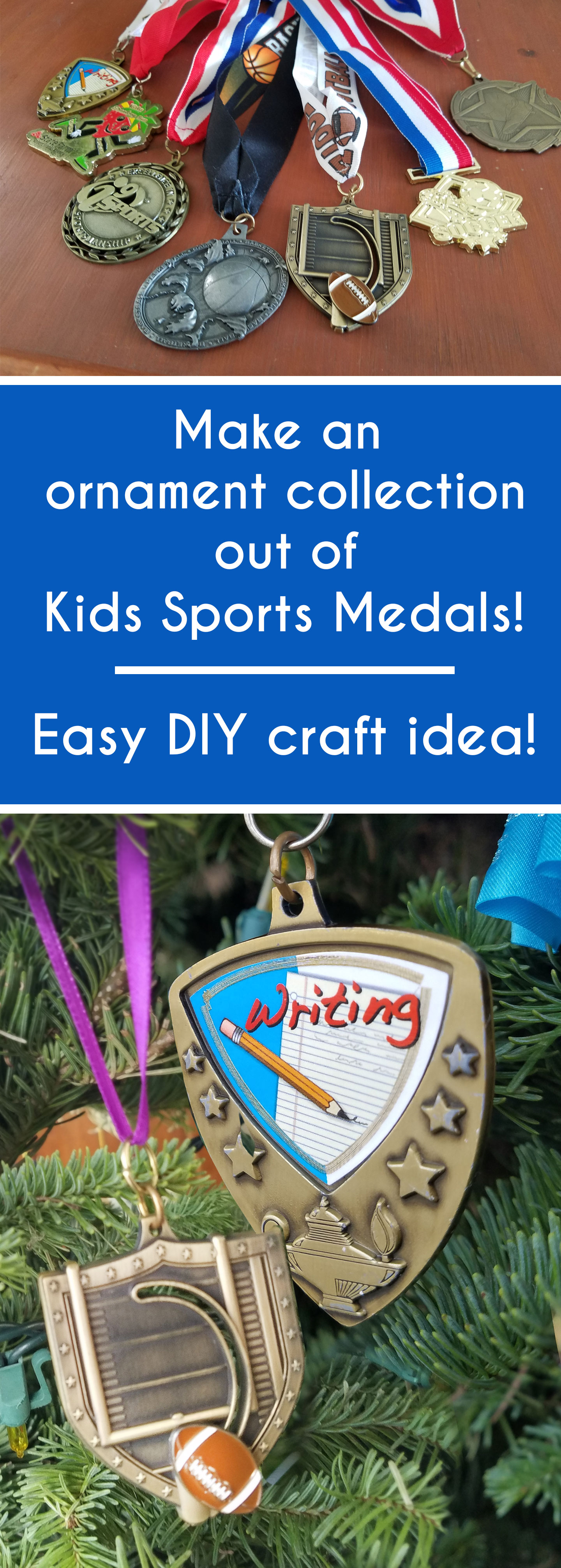 diy ornament out of kids sports medals