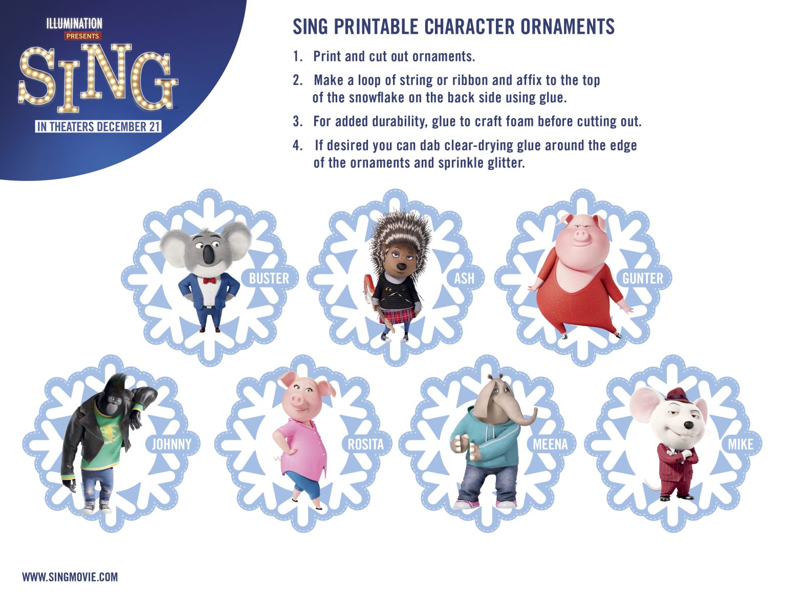 Sing Coloring pages, Sing movie Printables and activity sheets