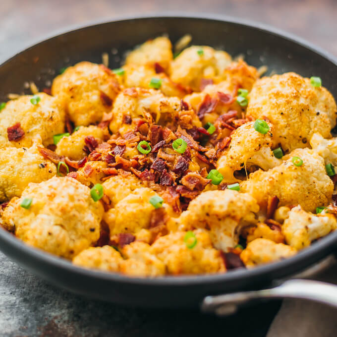 Roasted Cauliflower with Cheese and Bacon