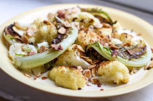 Roasted Cauliflower with White Sauce & Garlic Almonds