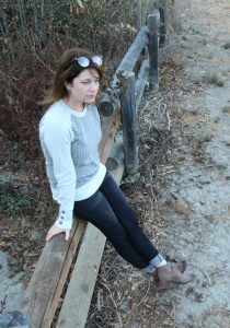 prAna sweater and jeans