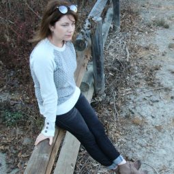prAna sweater and jeans