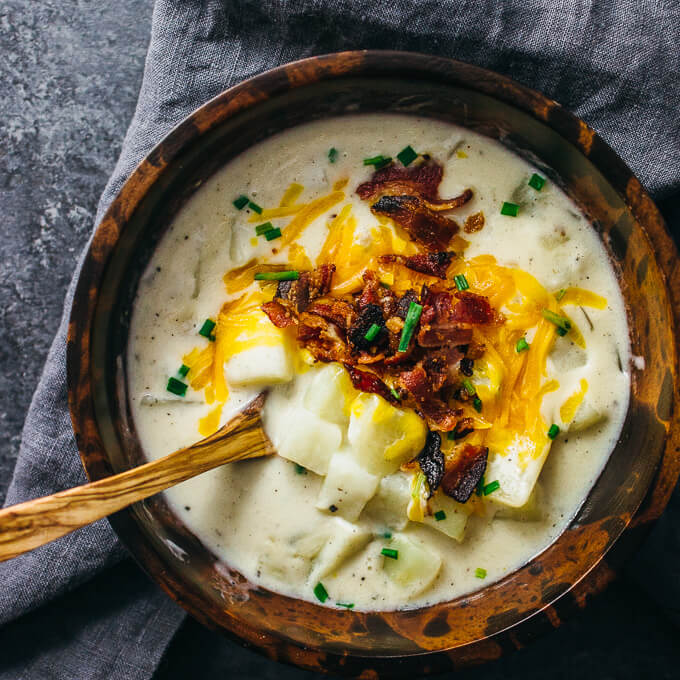 Creamy potato soup with bacon and cheddar