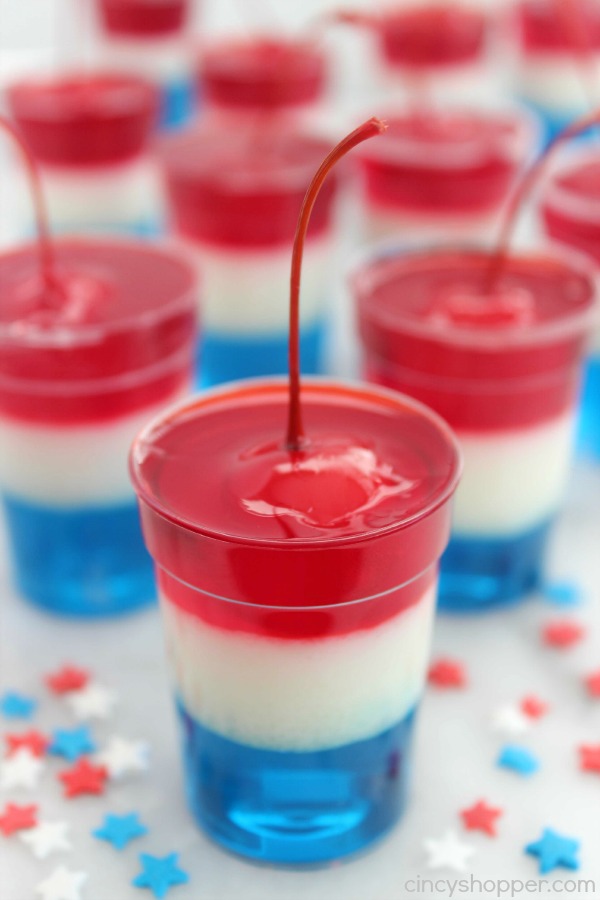Red, white, and blue 4th of July Firecracker Jell-O Cups
