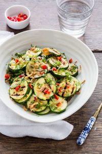 Roasted Courgette Salad With Lemon, Chilli, Basil And Crispy Shallots