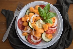 Vegan Cantaloupe Cucumber&Tomatoe Salad