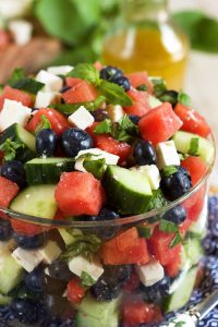Watermelon Blueberry Feta Salad with Cucumbers