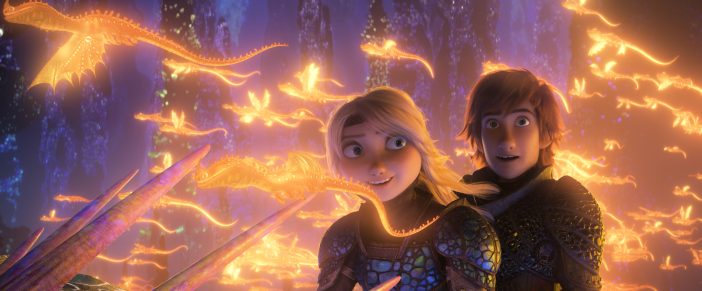 Hiccup and Astrid with Baby Dragons glowing