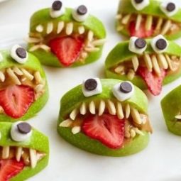 healthy halloween treat with fruit monsters