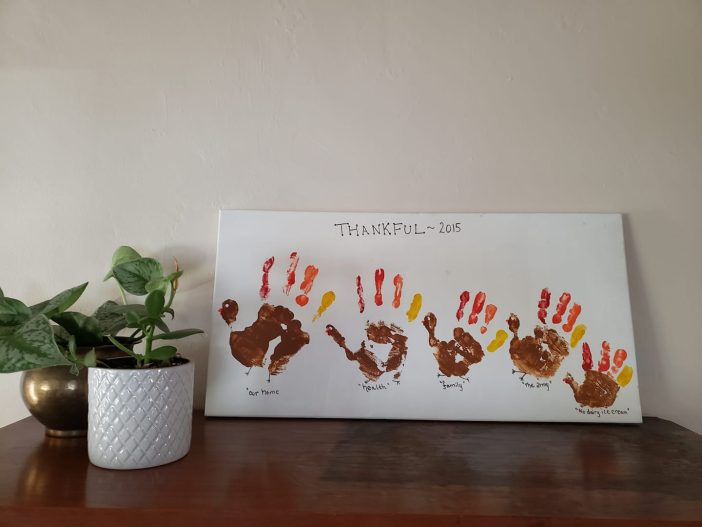 Hand print turkey Thanksgiving Family keepsake craft project