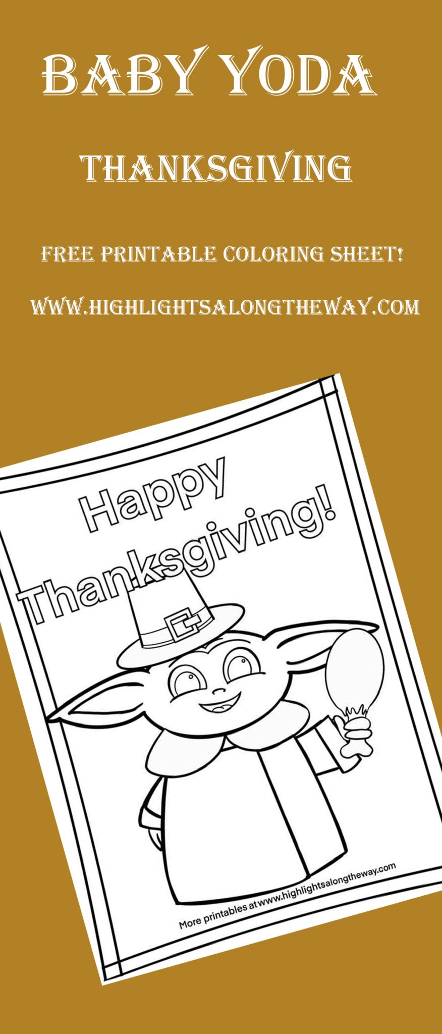 Baby Yoda Thanksgiving Printable Coloring Activity Sheet