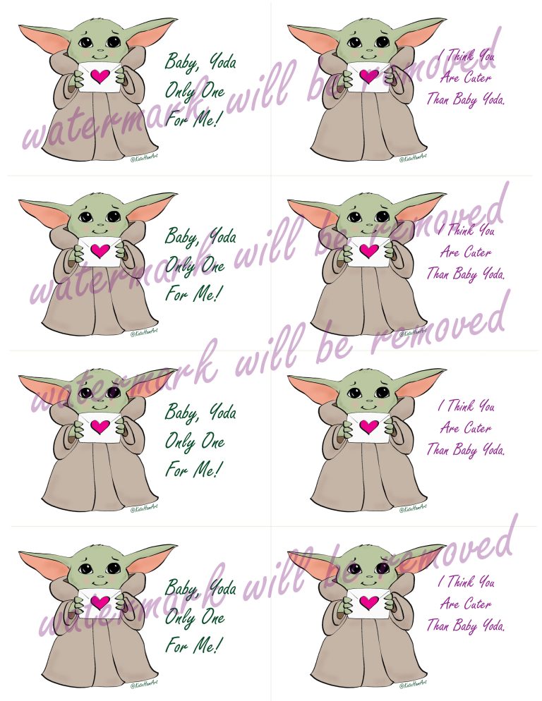 Baby Yoda Printable Valentine's Day Cards - Instant Download