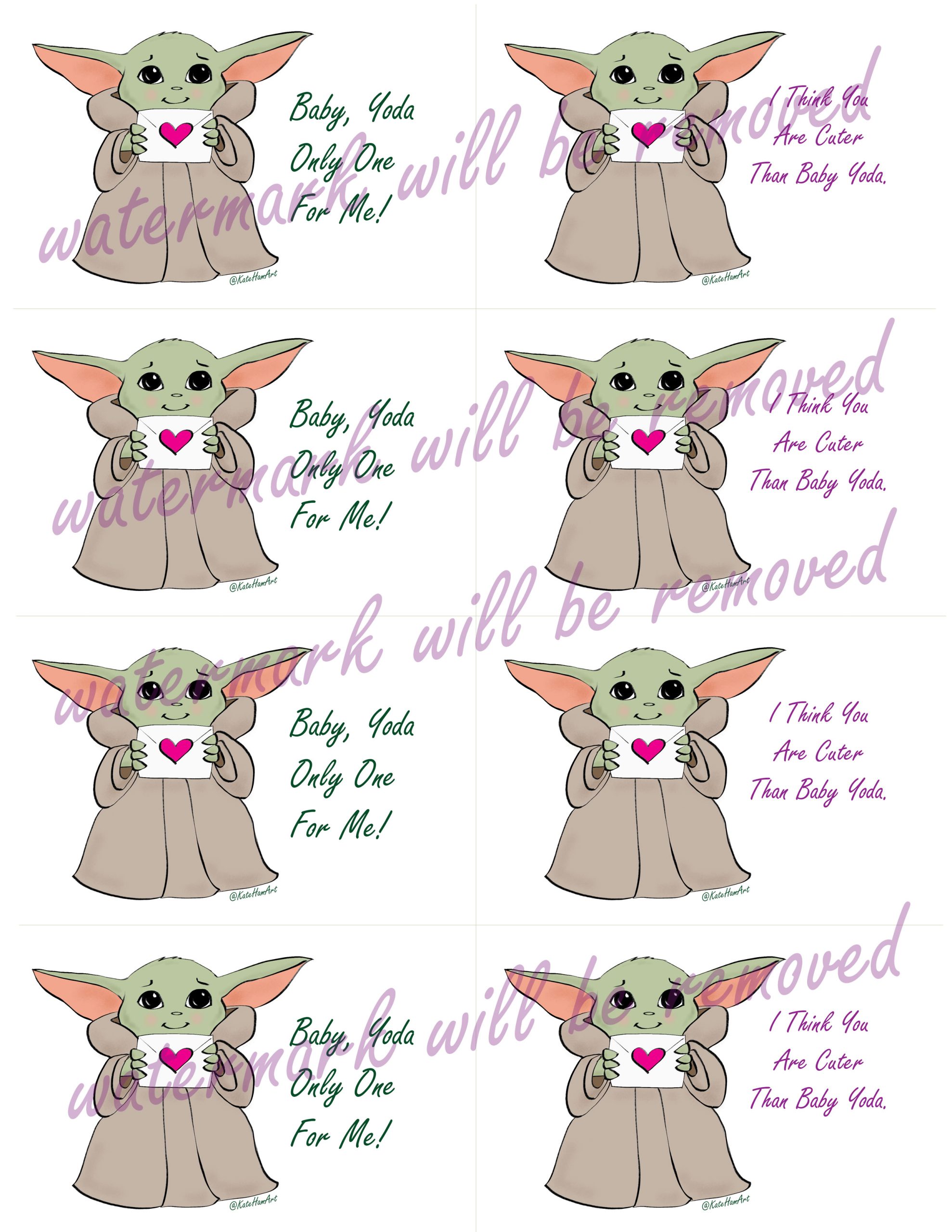 Baby Yoda Printable Valentine's Day Cards - Instant Download