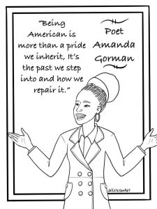 Amanda Gorman presidential inaguration poet printable coloring sheet
