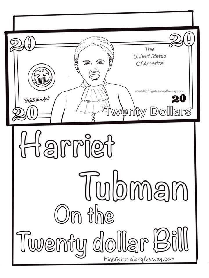 Harriet Tubman On The Twenty Dollar Bill FREE Printable Coloring Page
