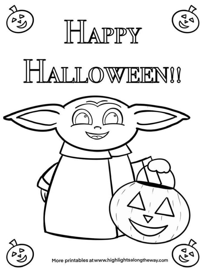 Baby Yoda Halloween Printable Coloring Sheet