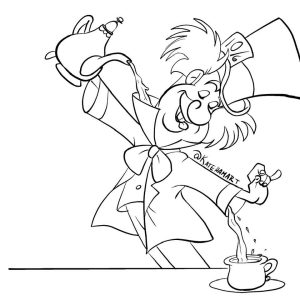mad hatter coloring sheet pouring tea