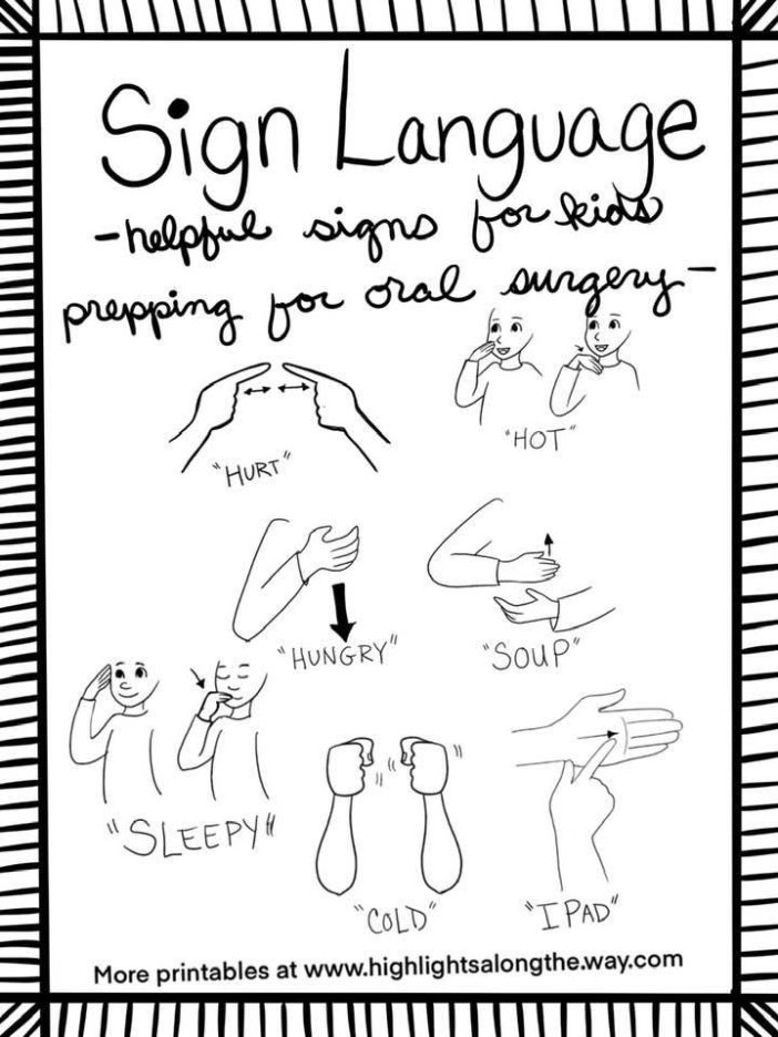 sign language printable for kids having surgery
