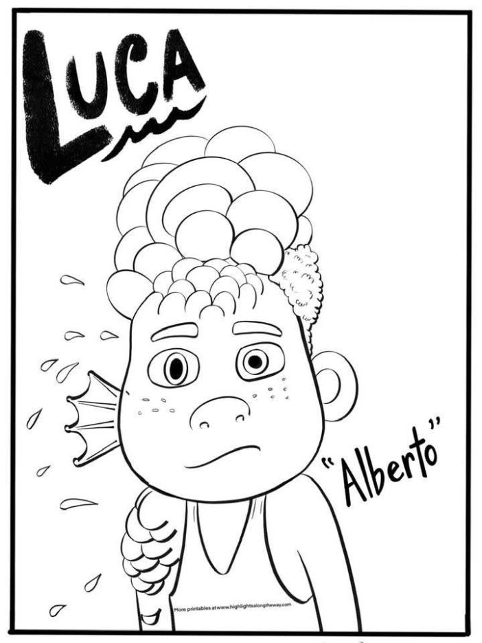 Coloring page of Alberto turing into a sea creature in Luca