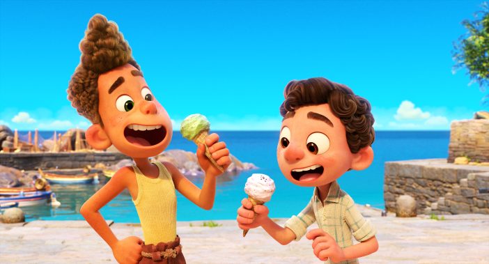 Luca Disney Pixar eating ice cream film still