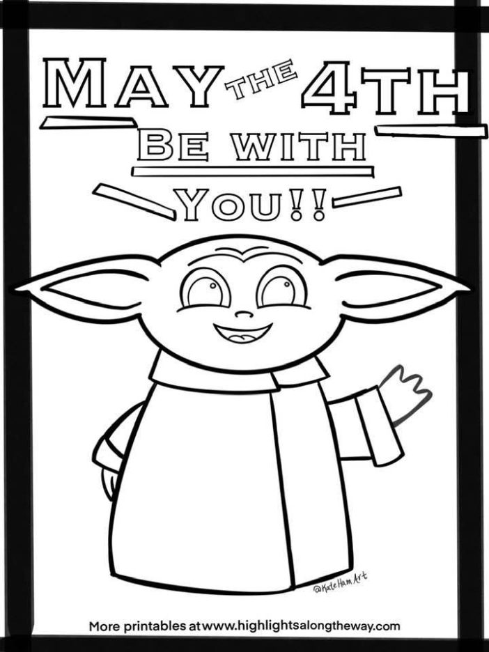 baby yoda may the fourth be with you coloring sheet