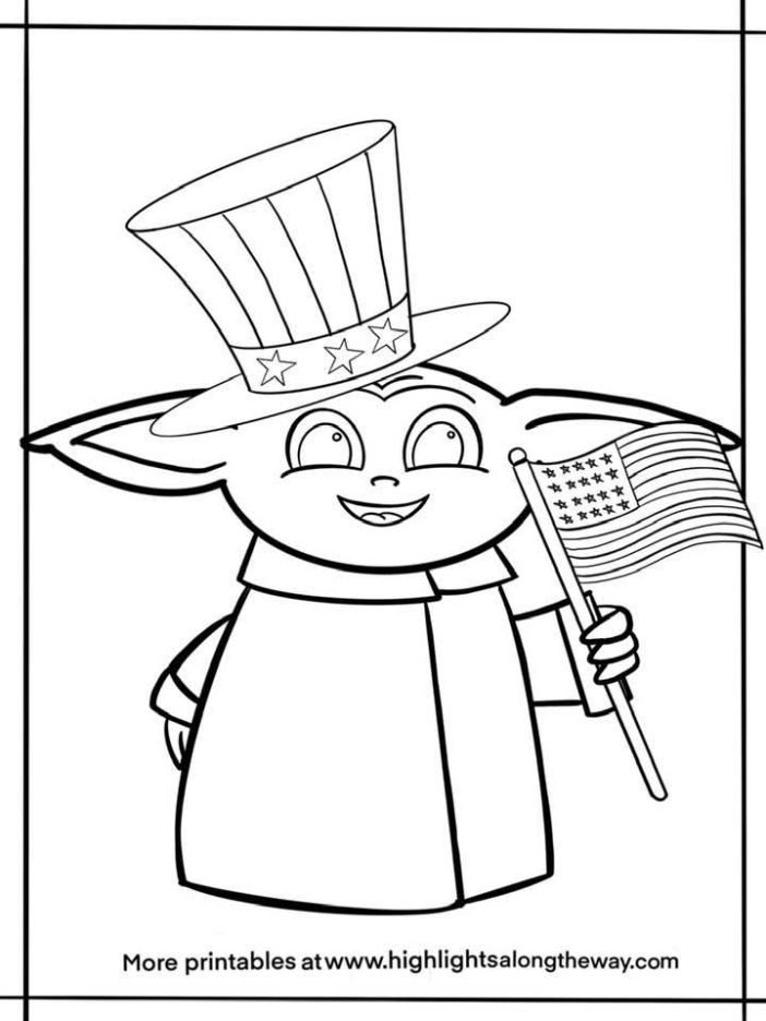 Baby Yoda patriotic america fourth of july coloring page