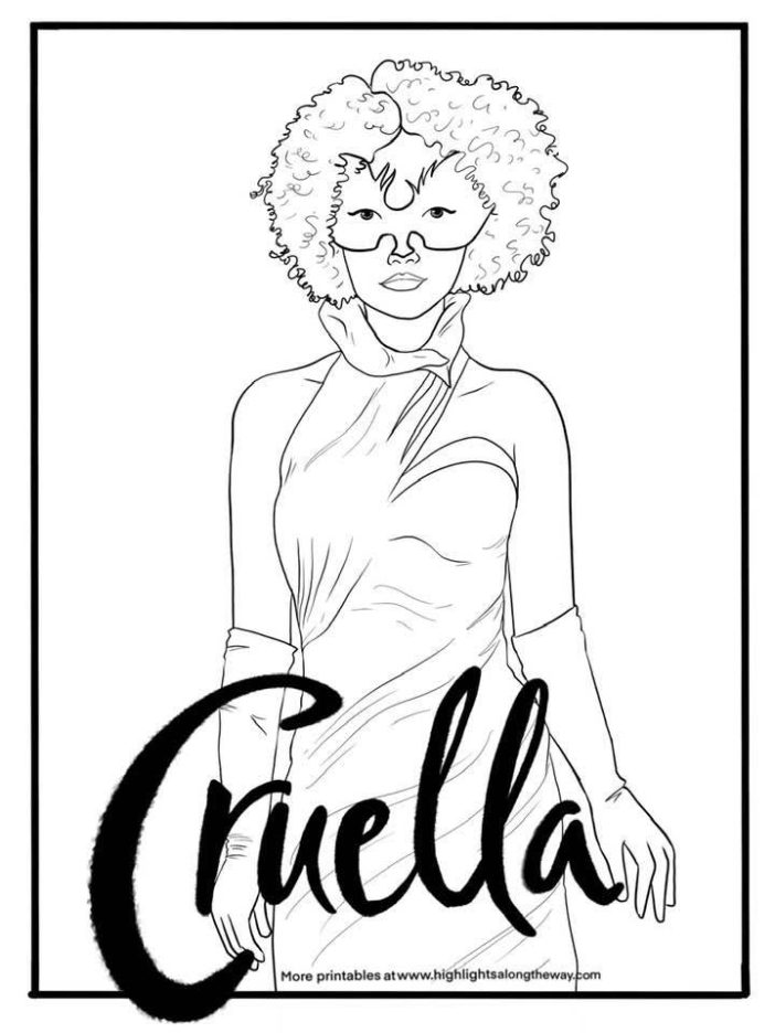 Cruella Devil live action disney coloring sheets emma stone