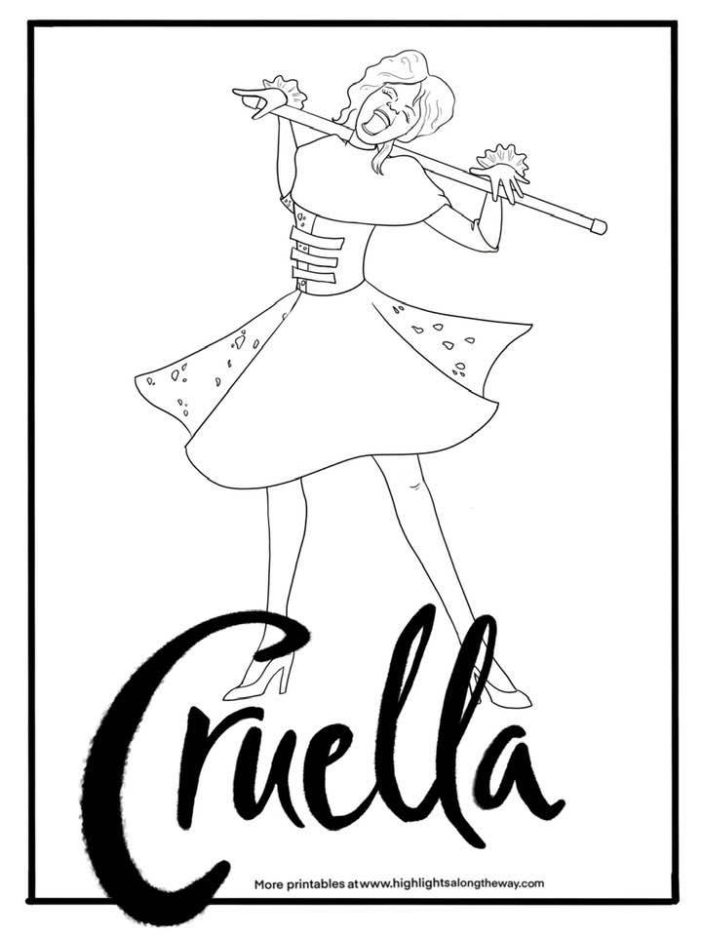 live action cruella coloring sheets inpsired emma stone