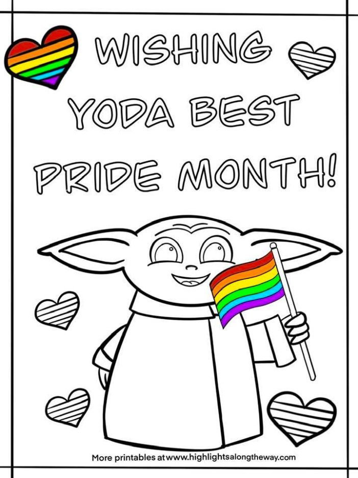  baby yoda rainbow pride coloring sheet