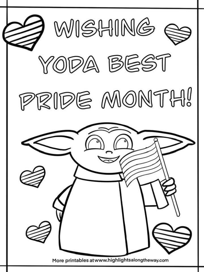 click and print baby yoda pride coloring sheet
