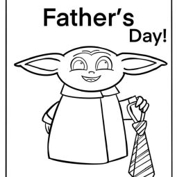 Happy Father's Day Baby Yoda coloring sheet. Grogu holding a tie