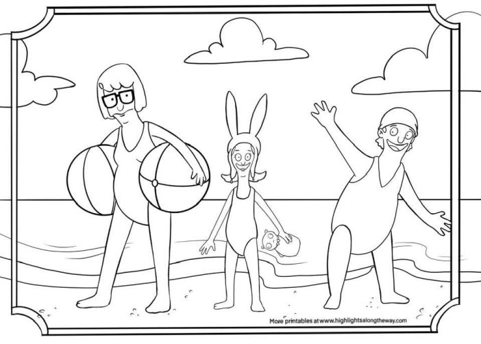 Tina Gene louise belcher from bob's burgers at the beach coloring sheet