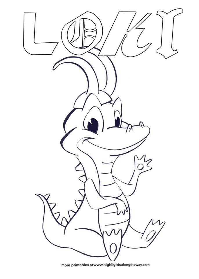 alligator loki coloring page cute printable instant download