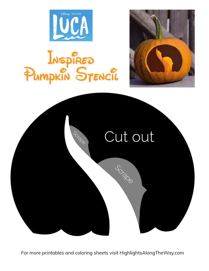 Luca Disney Pixar Free Printable Pumpkin Jack o lantern easy stencil