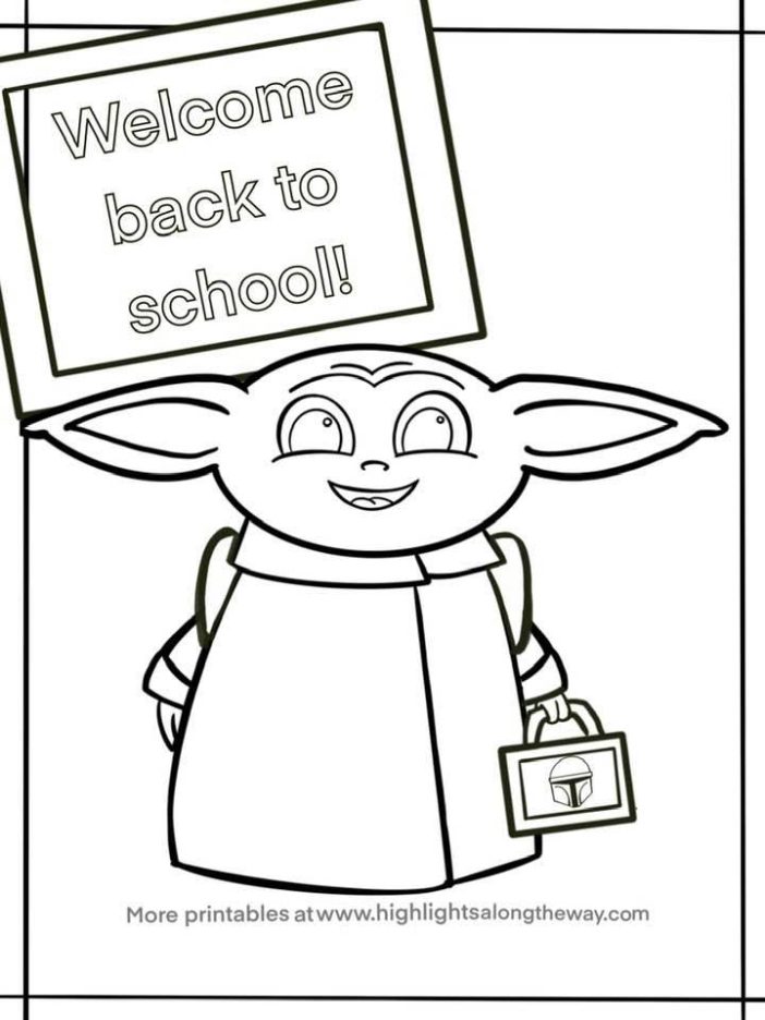 back to school baby yoda free coloring sheet mandalorian