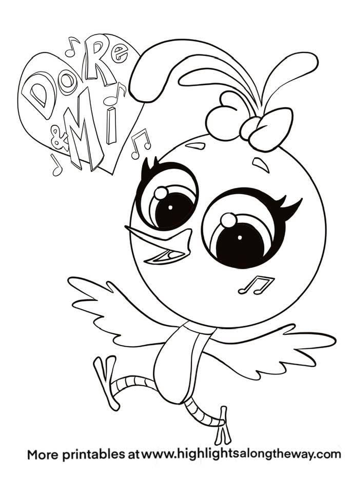click and print do re and me purple bird free coloring page