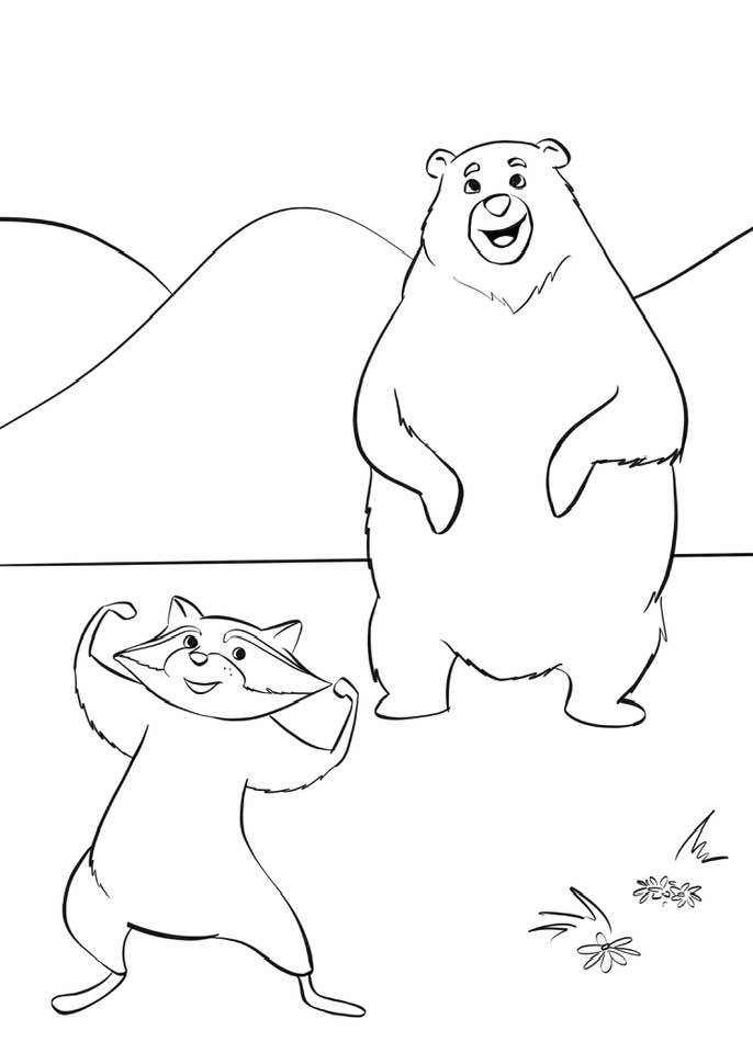 trash truck bear and racoon coloring page