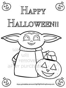 baby yoda halloween coloring page