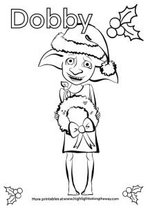 Dobby Harry Potter Christmas Coloring Page free printable from home computer