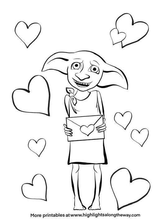 dobby coloring page valentines day free printable