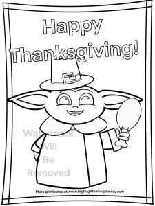baby Yoda thanksgiving coloring page