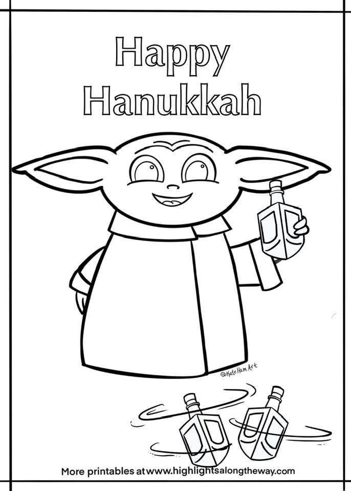 baby yoda hanukkah coloring sheet printable chanukkah free pages dreidel